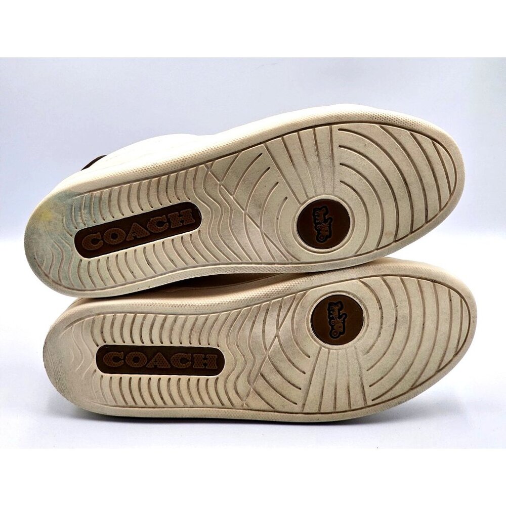 Coach Women's Beige Brown Logo Leather Clip Low-Top Sneakers Size 7.5B 2390 - Picture 7 of 16
